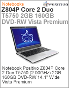 200444 - Notebook Positivo Z804P Intel Core 2 Duo T5750 (2.00GHz) 2GB 160GB DVD-RW 14.1