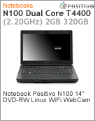 3050752 - Notebook Positivo N100 Intel Pentium Dual-Core T4400 (2.20GHz) 2GB 320GB 14