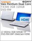 VGN-NW210AE - Notebook Sony VAIO VGN-NW210AE Intel Pentium Dual-Core T4300 (2.10GHz) 3GB 320GB 15