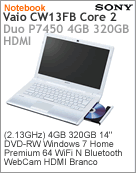 VPC-CW13FB/W - Notebook Sony VAIO VPC-CW13FB Intel Core 2 Duo P7450 (2.13GHz) 4GB 320GB 14