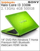 VPC-EA23FB/G - Notebook Sony VAIO VPC-EA23FB Intel Core i3-330M (2.13GHz) 4GB 500GB 14