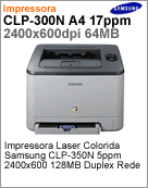 CLP-350N/XAA - Impressora Laser Colorida Samsung CLP-350n 5ppm 2400x600 128MB Duplex Rede