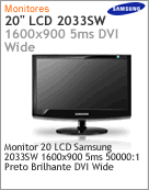 LS20CMZKFVAMZD - Monitor 20" LCD Samsung 2033SW 1600x900 5ms 50000:1 Preto Brilhante DVI Wide