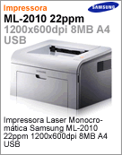ML-2010L/XAZ - Impressora Laser Samsung ML-2010 22ppm 1200x600dpi 8MB A4 USB