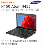 NP-N150-JP03BR - Netbook Samsung NP-N150 Intel Atom N455 (1.66GHz) 2GB 250GB 10.1