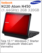 NP-N220-JP01BR - Netbook Samsung NP-N220 Intel Atom N450 (1.66GHz) 2GB 320GB 10.1