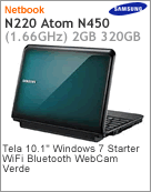 NP-N220-JP02BR - Netbook Samsung NP-N220 Intel Atom N450 (1.66GHz) 2GB 320GB 10.1