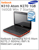 NP-N310-JA02BR - Netbook Samsung NP-N310 Intel Atom N270 (1.60GHz) 1GB 160GB 10" Windows 7 Starter Wi-Fi N WebCam Laranja