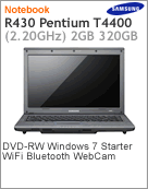 NP-R430-JAD2BR - Notebook Samsung NP-R430 Intel Pentium Mobile T4400 (2.20GHz) 2GB 320GB DVD-RW Windows 7 Starter Wi-Fi Bluetooth WebCam