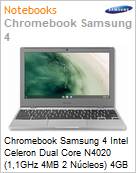 Chromebook Samsung 4 Intel Celeron Dual Core N4020 (1,1GHz 4MB 2 Ncleos) 4GB 64GB eMMC 11,6 HD Chrome OS Wi-Fi 11ac Bluetooth Prata  (Figura somente ilustrativa, no representa o produto real)