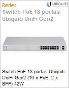 Switch PoE 18 portas Ubiquiti UniFi Gen2 (16 x PoE; 2 x SFP) 42W  (Figura somente ilustrativa, no representa o produto real)