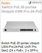 Switch PoE 26 portas Ubiquiti USW-Pro-24-PoE UniFi Pro Gen2 (24 x PoE+; 2 x SFP+) Gerencivel L3  (Figura somente ilustrativa, no representa o produto real)