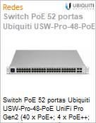 Switch PoE 52 portas Ubiquiti USW-Pro-48-PoE UniFi Pro Gen2 (40 x PoE+; 4 x PoE++; 4 x SFP+) Gerencivel L3  (Figura somente ilustrativa, no representa o produto real)