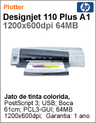C7796D - Plotter HP DesignJet 110 Plus at A1 (24") 61cm 64MB 1200x600dpi (Substitui a 100)