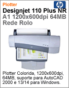 C7796E - Plotter HP DesignJet 110 Plus NR at A1 (24") 61cm 64MB 1200x600dpi Rolo Rede