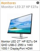 Monitor 27 LED HP E27u G4 QHD USB-C 2560 x 1440 1000:1 DisplayPort HDMI VESA Pivot (Figura somente ilustrativa, no representa o produto real)