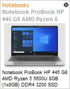 Notebook HP ProBook 445 G8 AMD Ryzen 5 5600U 8GB (1x8GB) DDR4-3200 256GB SSD PCie 14 Full HD Windows 10 Pro 1 Ano Balco (Figura somente ilustrativa, no representa o produto real)