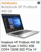 Notebook HP ProBook 445 G8 AMD Ryzen 3 5400U 4GB DDR4 128GB SSD PCie TLC 14 Full HD Windows 10 Pro Wi-Fi 6 Bluetooth 5.2 1 Ano Balco (Figura somente ilustrativa, no representa o produto real)