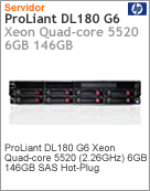 575997-201 - Servidor SmartBuy ProLiant HP DL180 G6 Intel Xeon Quad-Core E5520 (2.26GHz) 6GB 146GB SAS Hot-Plug