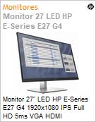 Monitor 27 LED HP E-Series E27 G4 1920x1080 IPS Full HD 5ms VGA HDMI DisplayPort VESA Ajuste de altura Pivot Microfone Hub USB (Figura somente ilustrativa, no representa o produto real)