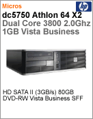 AH687AW - Desktop-PC Business HP dc5750 Athlon 64 X2 Dual-Core 3800 (2.00GHz) 1GB 80GB DVD-RW Vista Business SFF