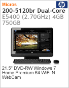 BM357AA - Desktop-PC All-in-One Pavilion HP 200-5120br Intel Pentium Dual-Core E5400 (2.70GHz) 4GB 750GB 21.5" DVD-RW Windows 7 Home Premium 64 Wi-Fi N WebCam