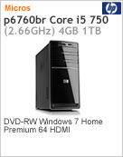BZ010AA - Desktop-PC Pavilion HP P6760br Intel Core i5-750 (2.66GHz) 4GB 1TB DVD-RW Windows 7 Home Premium 64 HDMI ATI Radeon HD 5570 1GB