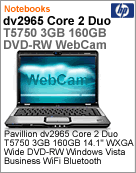 FJ512LA - Notebook Pavilion HP dv2965 Intel Core 2 Duo T5750 (2.00GHz) 3GB 160GB 14.1