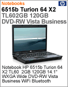 FM134LA - Notebook HP 6515b Turion 64 X2 TL60 (2.00GHz) 2GB 120GB 14.1" WXGA Wide DVD-RW Vista Business Wi-Fi Bluetooth