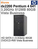 GD179LA - Desktop-PC Business HP dx2200 Intel Pentium 4 641 (3.20GHz) 512MB 80GB DVD/CD-RW Vista Business