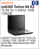 GJ064LA - Notebook Compaq HP nx6325 Turion 64 X2 TL50 (1.60GHz) 1GB 120GB 15" XGA DVD-RW Vista Business Wi-Fi Bluetooth