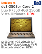 JA711LA - Notebook Pavilion HP dv3-3508br Intel Core 2 Duo P7350 (2.00GHz) 4GB 250GB 13" DVD-RW Vista Ultimate Wi-Fi Bluetooth WebCam HDMI