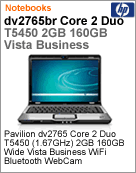 KM725LA - Notebook Pavilion HP dv2765br Intel Core 2 Duo T5450 (1.67GHz) 2GB 160GB 14.1