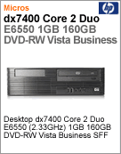 KY125LA - Desktop-PC Business HP dx7400 Intel Core 2 Duo E6550 (2.33GHz) 1GB 160GB DVD-RW Vista Business SFF