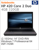 LE584LT - Notebook HP 420 Intel Core 2 Duo T6570 (2.10GHz) 4GB 320GB 14" DVD-RW Windows 7 Professional 64 Wi-Fi HDMI (Substitui WW237LA#AC4)