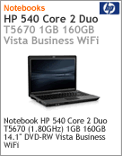 NP885LA - Notebook HP 540 Intel Core 2 Duo T5670 (1.80GHz) 1GB 160GB 14.1
