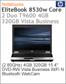 NU914AW - Notebook EliteBook HP 8530w Intel Core 2 Duo T9600 (2.80GHz) 4GB 320GB 15.4