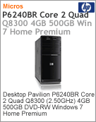 NY581AA - Desktop-PC Pavilion HP P6240br Intel Core 2 Quad Q8300 (2.50GHz) 4GB 500GB DVD-RW Windows 7 Home Premium