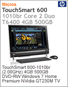 NY584AA - Desktop-PC All-in-One com tela de toque TouchSmart HP 600-1010br Intel Core 2 Duo T6400 (2.00GHz) 4GB 500GB DVD-RW Windows 7 Home Premium NVIDIA GT230M TV