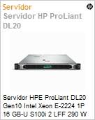Servidor HPE ProLiant DL20 Gen10 Intel Xeon E-2224 Quad-Core 1P 16 GB-U S100i 2 LFF 290 W PS (Figura somente ilustrativa, no representa o produto real)
