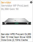 Servidor HPE ProLiant DL360 Gen 10 Intel Xeon Silver 4208 Octa-Core (2,1GHz Cache 11MB) 2x16GB 2x4TB HD RAID E-408i-a SR RPS 500W [x2] iLo 5 3 Anos On-Site (Figura somente ilustrativa, no representa o produto real)