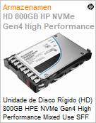 Unidade de Disco Rgido (HD) 800GB HPE NVMe Gen4 High Performance Mixed Use SFF SCN U.3 CM6 SSD (Figura somente ilustrativa, no representa o produto real)