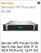 Servidor HPE ProLiant DL380 Gen10 Intel Xeon Silver 4208 Octa-Core 1P 32GB-R Sem HD P816i-a NC 12 Baias LFF 800 W RPS (Figura somente ilustrativa, no representa o produto real)