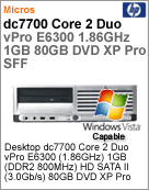 RG580AW - Desktop-PC Business HP dc7700 Intel Core 2 Duo vPro E6300 (1.86GHz) 1GB (DDR2 800MHz) 80GB DVD XP Pro SFF