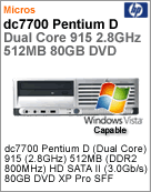 RJ818AW - Desktop-PC Business HP dc7700 Intel Pentium D 915 (2.80GHz) 512MB (DDR2 800MHz) 80GB DVD XP Pro SFF