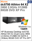 RK457AW - Desktop-PC Business HP dc5750 Athlon 64 X2 Dual-Core 3800 (2.00GHz) 512MB 80GB DVD XP Pro SFF