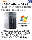 RK458AW - Desktop-PC Business HP dc5750 Athlon 64 X2 Dual-Core 3800 (2.00GHz) 512MB 80GB DVD XP Pro