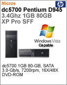 RL172AW - Desktop-PC Business HP dc5700 Intel Pentium D 945 (3.40GHz) 1GB SATA II (3GB/s) 80GB DVD XP Pro SFF