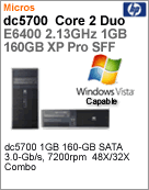 RL175AW - Desktop-PC Business HP dc5700 Intel Core 2 Duo E6400 (2.13GHz) 1GB SATA II (3GB/s) 160GB DVD/CD-RW XP Pro SFF