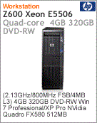 WC068L8 - Desktop-PC de alta performance Workstation HP Z600 Intel Xeon Quad-Core E5506 (2.13GHz/800MHz FSB/4MB L3) 4GB 320GB DVD-RW Windows 7 Professional 64 NVIDIA Quadro FX580 512MB